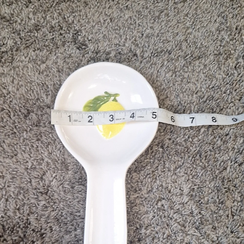 Sur La Table White Ceramic Spoon Rest with Lemon Motif